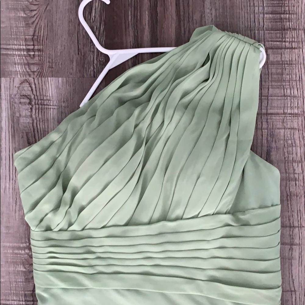 One shoulder green bridesmaids dress
